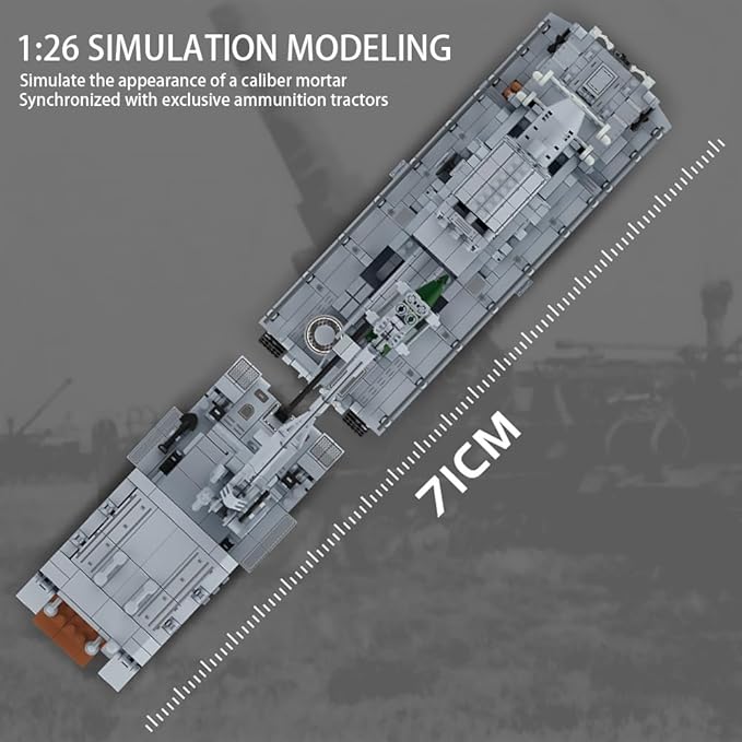 DUANT FC4303 1: 26 Karl Heavy Mortar Building Blocks Set, 2875 Pieces WW2 German Army Karl Mortar Vehicles Model, MOC Collectible Kit for Adults/Military Enthusiasts