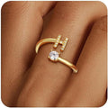 Gold Rings for Girls Women - Dainty 14K Gold Plated Adjustable Letter Rings Teen Girls Gifts Trendy Stuff Initial Ring Teen Girl Birthday Christmas Gift for Girl Non Tarnish