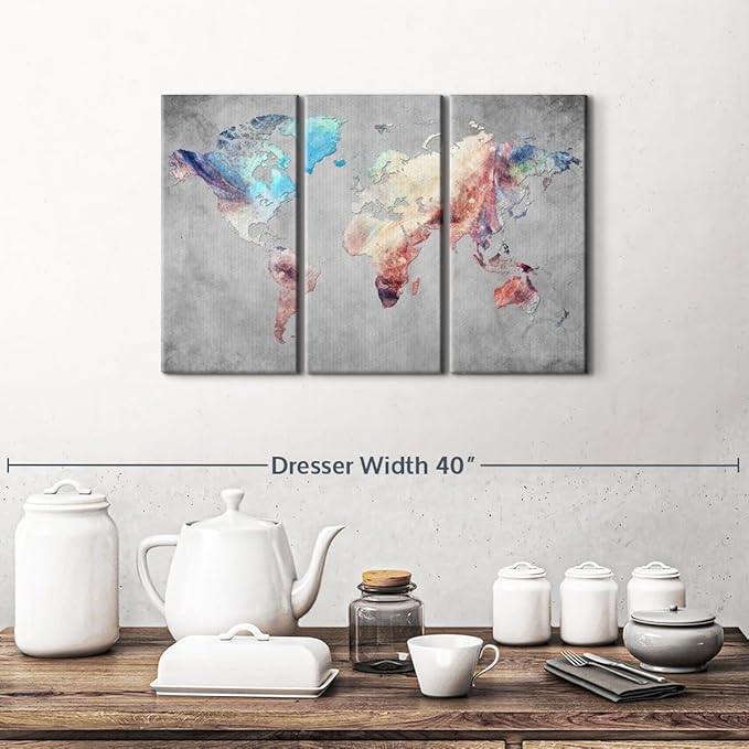 ElephantStock Artistic Touch World Map Multi Piece Canvas - 3 Panel Wall Decor - Map of the World Art - Canvas for the Office and Home - 23" X 14"