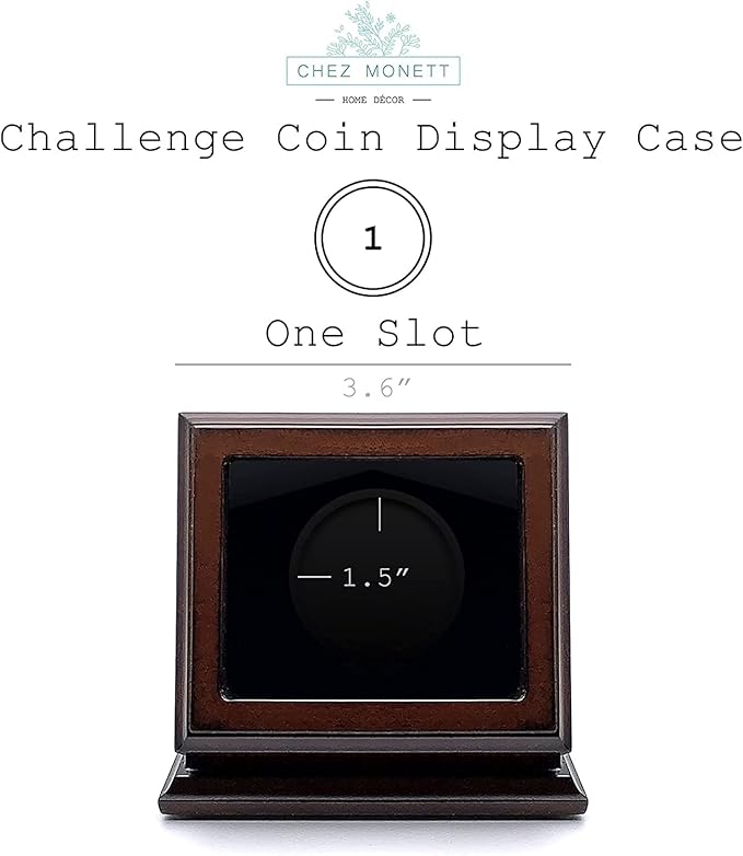 Challenge Coin Display Case Walnut Color 1.5-1.75 Inch 38-44.5 mm Coin Holder 1 Slot