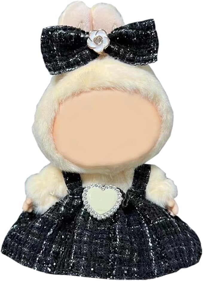 17cm Doll Clothes - Luxury Chic Style Set for 5.91-6.7“ (15-17cm) Dolls, Cute Premium Fashion Doll Outfit with Accessories - Black Plaid Tweed Dress +Plaid Bow