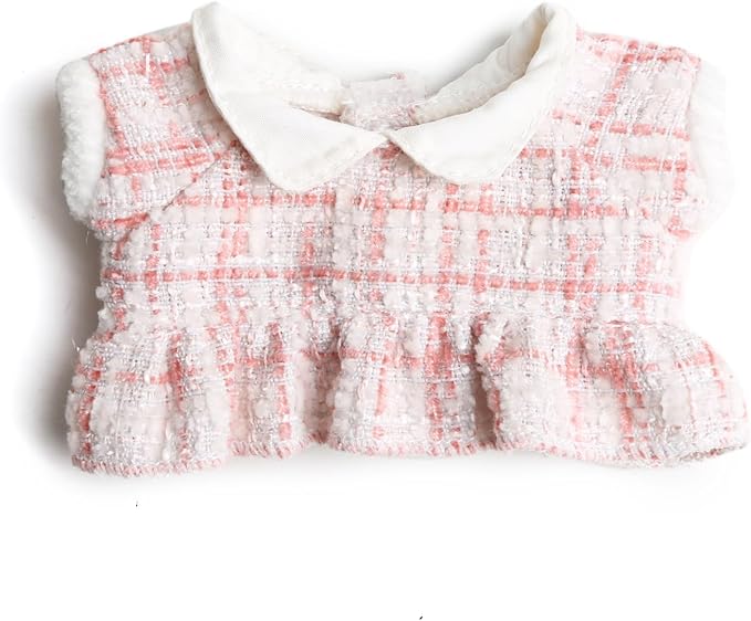 17cm Doll Clothes for Labubu - Luxury Chic Style Set for 17cm Dolls Outfit - Accessories for Dolls Clothes -Pink Plaid Tweed Dress + Black Necktie + Pink Bow (No Doll)