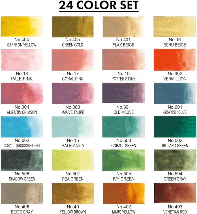 Kuretake GANSAI TAMBI Watercolor Paint Set 24 Colors II - Art nouveau, Professional-quality art supplies for artists adult painting aketching, Non-Toxic, Made in Japan