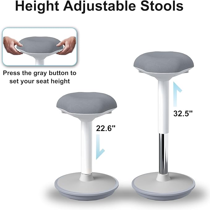 Standing Stool, Ergonomic Standing Desk Chair - Height Adjustable 22.6-32.5 Inch with Wobble Motion and Non-Slip Base, Swivel Rocking Stool for Office, Classroom, Home Use