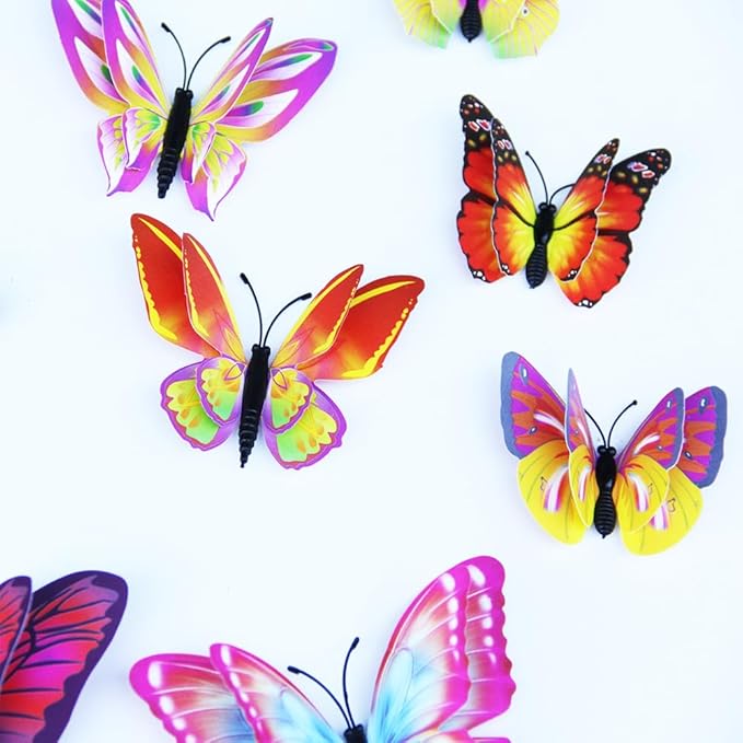Mixed of 12PCS 3D Pink Butterfly Wall Stickers Decor Art Decorations¡­ (Rainbow Color)