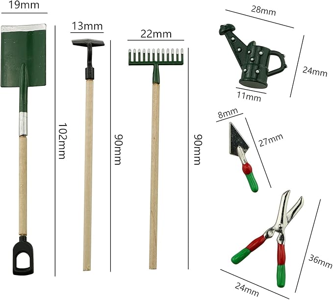 Tegg Miniature Dollhouse Garden Tools 6PCS Mini Doll House Working Accessories