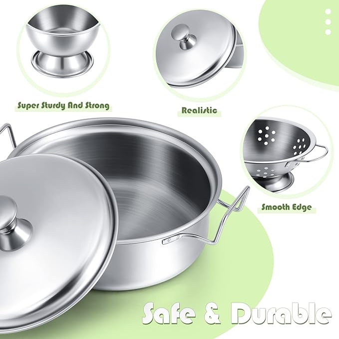 Zomiboo 19 Pieces Kitchen Accessories Toys - Stainless Steel Pretend Cookware Mini Pot Cooking Utensils Set for Chef Play Food Cooking Games - Christmas Birthday Gift