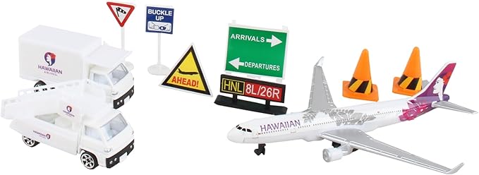 Daron Hawaiian Airlines 12 Piece Playset with Die-Cast Metal Model Airplane with Plastic Parts, Cars and Transportation Toys for Kids Ages 3+