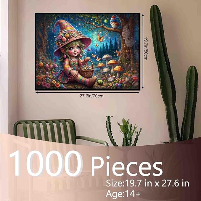 Tucocoo Rainbow Elf Girl Puzzles for Adults 1000 Piece, Cute Girl with Basket in Enchanted Forest – Fantasy Art Jigsaw for Relaxation Wall Decor, Whimsical Fairyland Puzzle Gift for Women and Teens