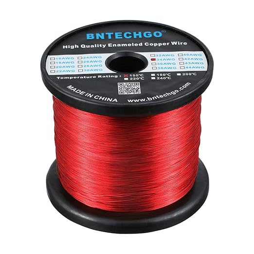 BNTECHGO 34 AWG Magnet Wire - Enameled Copper Wire - Enameled Magnet Winding Wire - 5 lb - 0.0063" Diameter 1 Spool Coil Red Temperature Rating 155℃ Widely Used for Transformers Inductors
