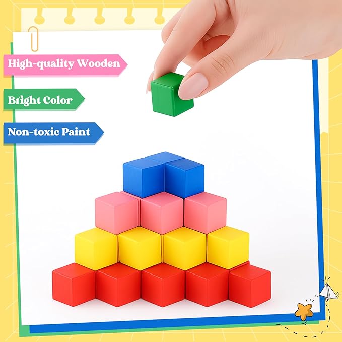 Deekin 100 Pcs Wood Geometric Solid Mini 3D Shapes for Teaching Classroom Manipulatives for Elementary School, Geometric Shapes 3D Block for Kid Geometry Math Kindergarten Preschool Learning (Cube)