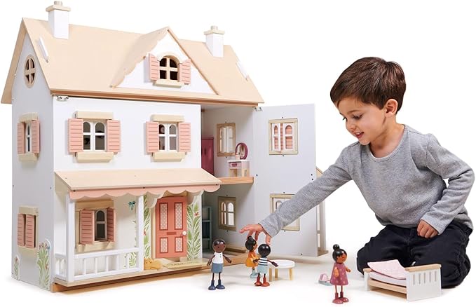 Tender Leaf Toys - Humming Bird House - 3 Story Large Wooden Colonial Style Doll House - Encourages Role-Play and Story Invention in Boys and Girls - Age 3+