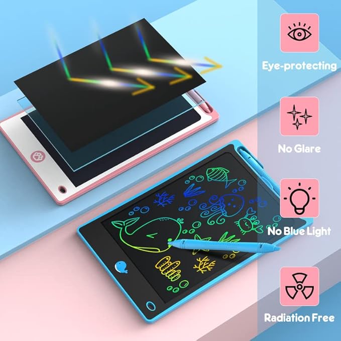 Hockvill LCD Writing Tablet for Kids 8.8 Inch, Toys for Girls Boys Drawing Pad for 3 4 5 6 7 Year Old Kid, Toddler Magnetic Doodle Board Travel Essential Christmas Birthday for Children BluePink