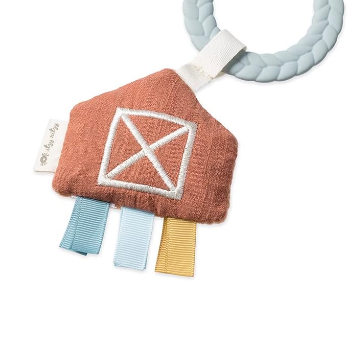 Itzy Ritzy Farm Toy Gift Set - Includes Cow Lovey & Farm-Themed Busy Ring Car Seat and Stroller Toy - Features Crinkle Sounds, Engaging Textures & Silicone Teething Relief (Farm)