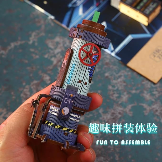 DIY Book Nook Kit - DIY Miniature Dollhouse Kit with Music Movement, Furniture and LED Lights, 3D Puzzle Wooden Art Bookends, Adult Building Model Kit (Energy Lab)