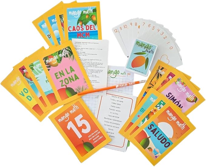 MANGO Math 15 Pack - Math Flash Cards - Educational Math Games for Kids - Multiplication, Division, Fractions Games & Learning Kit -2nd 3rd 4th Grades - Kids 6-12 - Set of 15 Games - Spanish Version