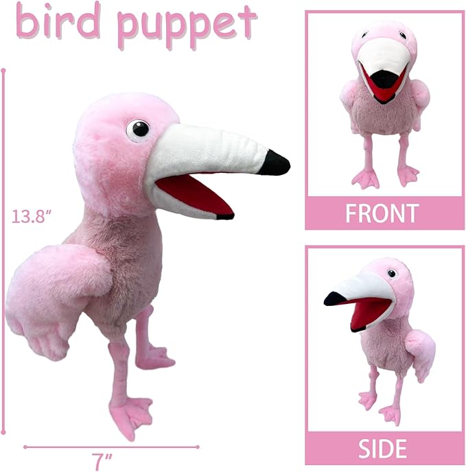 Puppets bird Flamingo Hand Puppet,13.8"Animal Puppet Flamingo Hand Puppets Stuffed Animal Puppet for Kids with Movable Mouth,Puppet Plush Multi-color Toys Bird Puppet Role Play Teaching(Pink)