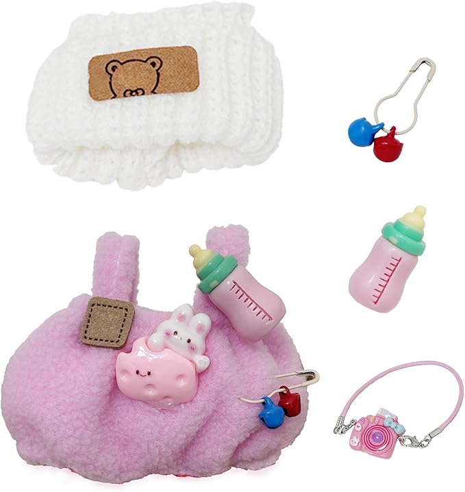 Clothes for 17cm Doll, Cute Outfit Set for 17cm Dolls, Adorable Dress-Up Accessories for Doll (Purple Bottle)