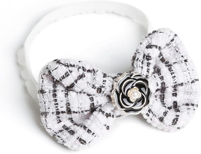 17cm Doll Clothes for Labubu - Luxury Chic Style Set for 17cm Dolls Outfit - Accessories for Dolls Clothes -White Plaid Tweed Dress + Black Necktie + White Bow (No Doll)
