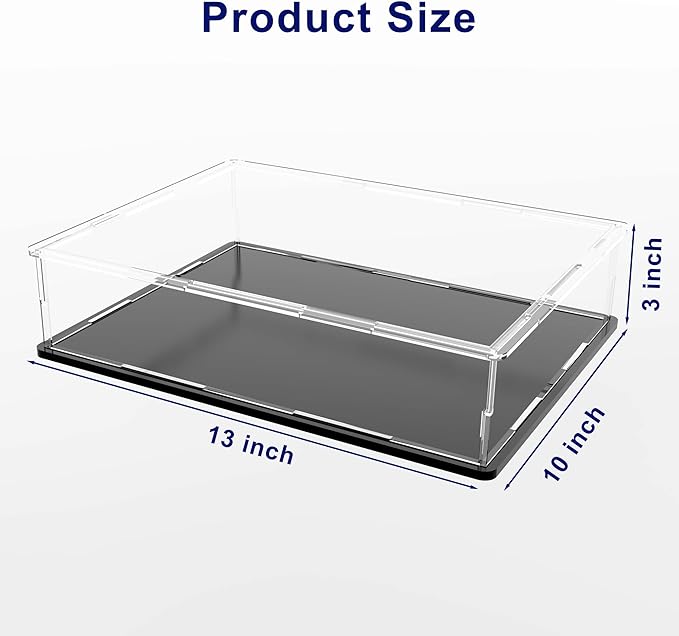 SVENJBB Display Case for Book, 13x10x3 Inch Book Acrylic Box for Display, Clear Acrylic Display Cases with Matte Black Base for Stamps, Coins, Cards and Jewelry