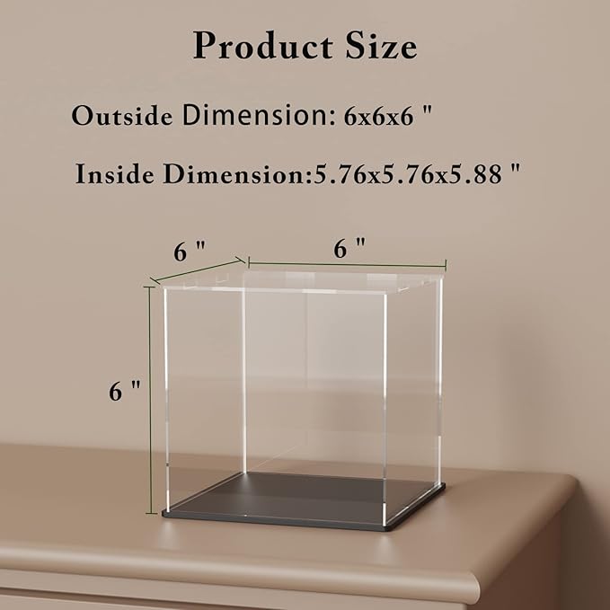 SVENJBB Acrylic Display Case, 6x6x6 Inch Cube Acrylic Boxes for Display, Clear Display Cases with Matte Black Base and Lid for Collectibles and Figures