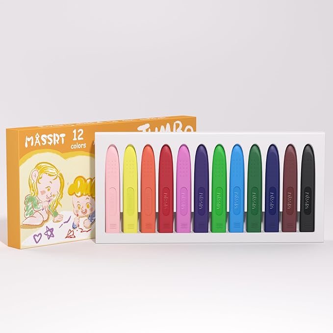 Triangle Jumbo Toddler Crayons 12 Count, Non Toxic Unbreakable Crayons, Easy-Grip Washable, Safe Coloring Gifts for Babies and Children