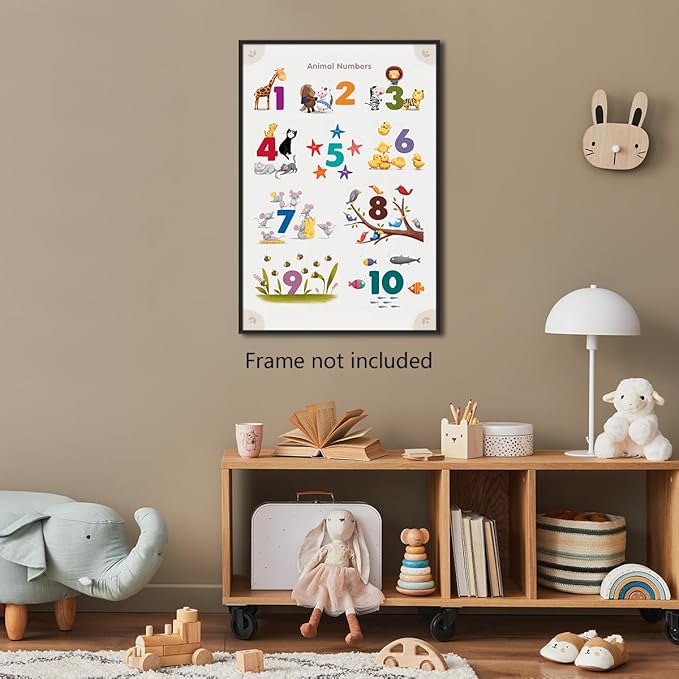 xbsifyiooa Number 1-10 Poster for Toddlers, Learning & Educational Numbers Posters for Toddlers 1-3, Kids Learning Posters, Cute Animal Numbers Chart Preschool Wall Posters For Kids 16x24in Unframed