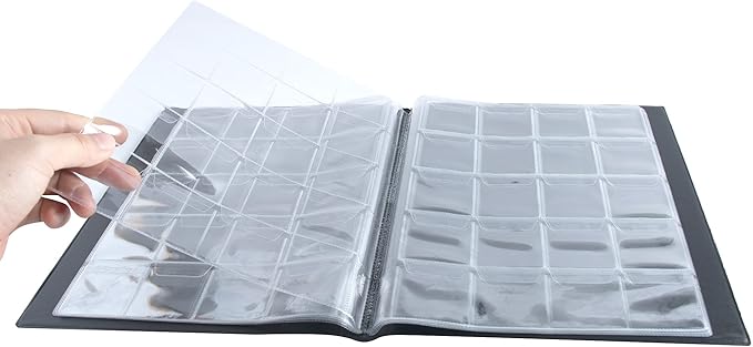 Uncle Paul 200 Pockets Coin Albums - 43x42 mm/1.7x1.6 inch Pocket Black Coin Book 10 Pages Coin Collection Holder Letter Size Coin Storage Book CS0220BK