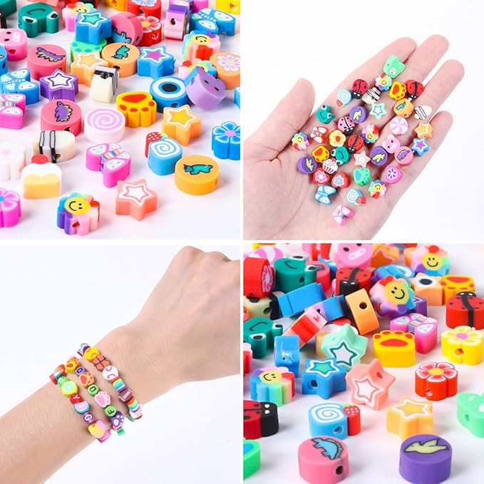 DULEFUN 960pcs Polymer Clay Beads Charms Bracelet Kit 24 Styles Cute Fun Clay Flower Butterfly Heart Animal Letter Pony Beads for Necklace Earring Making Women Girls DIY Accessories