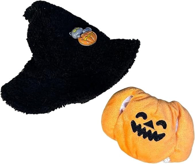 Halloween 17cm Doll Clothes Set - Cute Pumpkin Outfit and Witch Hat ，6.7in Clothes Set for Dolls ， Soft Premium Fabric Dress Up Accessories Suit