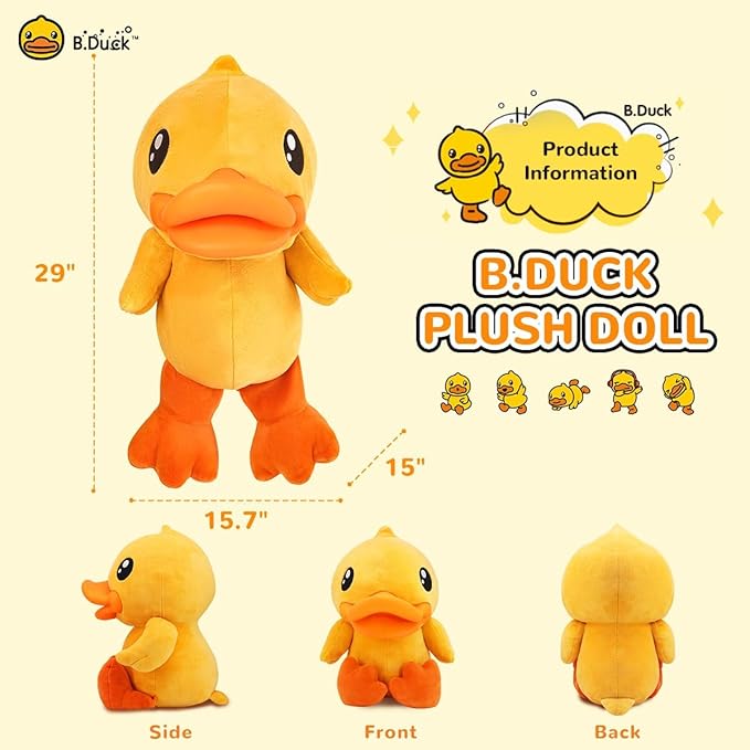 BDUCK+ Plush Toy Baby Doll Stuffed Animal 22 Inches, 56 cm [Skin-Friendly & Comfortable] Unique 3D Duckbill Design, Plush Kids Toys Gift for Boys and Girls of All Ages