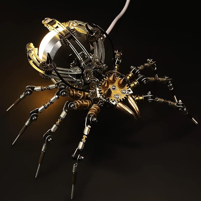 Metalkitor Steampunk Spider Desk Lamp - 3D Metal Puzzle with Light, 512 Pieces DIY Assembly Kit for Kids and Adults - Brain Teaser Desk Ornament
