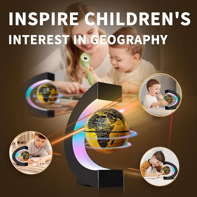 Magnetic Levitating Floating Globe with Multicolor LED Lights, Cool Gadgets C Frame Floating Globe for Office Home Desk Decor, Cool Tech Gift for Men Father Husbands Boys