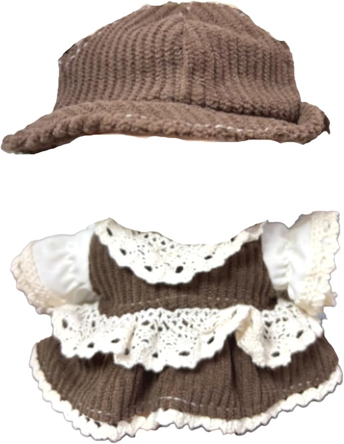 Clothes for 17cm Doll(Clothes Only) – 2-Piece Set Lace-Trimmed Long Dress and Casual Hat for a Unique Dressed-Up Look – Fashion Handmade Outfit Accessories for Doll