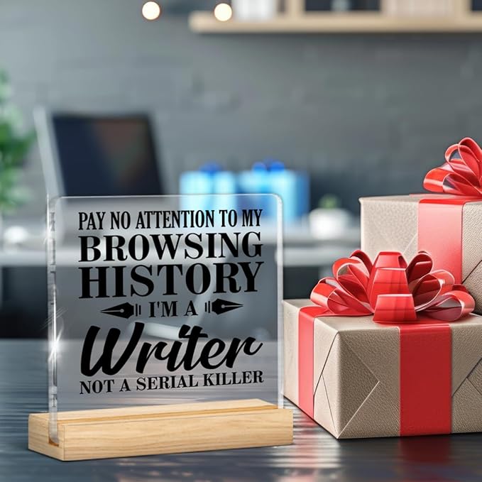 Writer Gifts for Men Women, Funny Gifts for Writers Author Editor Novelist, Someone Out There Needs Your Writing Acrylic Plaque Sign with Wooden Stand Home Office Decor