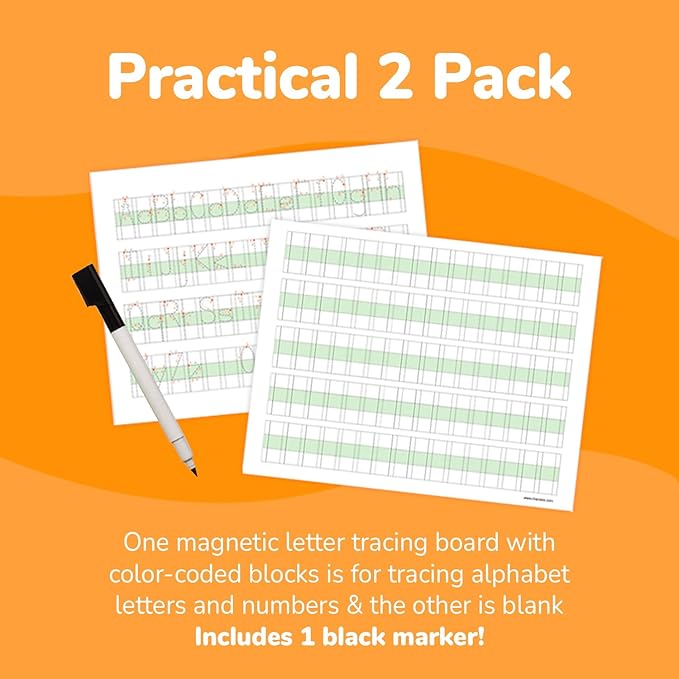 Channie's Visual Dry Erase Number & Alphabet Magnetic Board, Reusable Number & Letter Tracing Board for Kids Ages 3+, with Color-Coded Blocks, Practical 2 Pack + 1 Black Marker