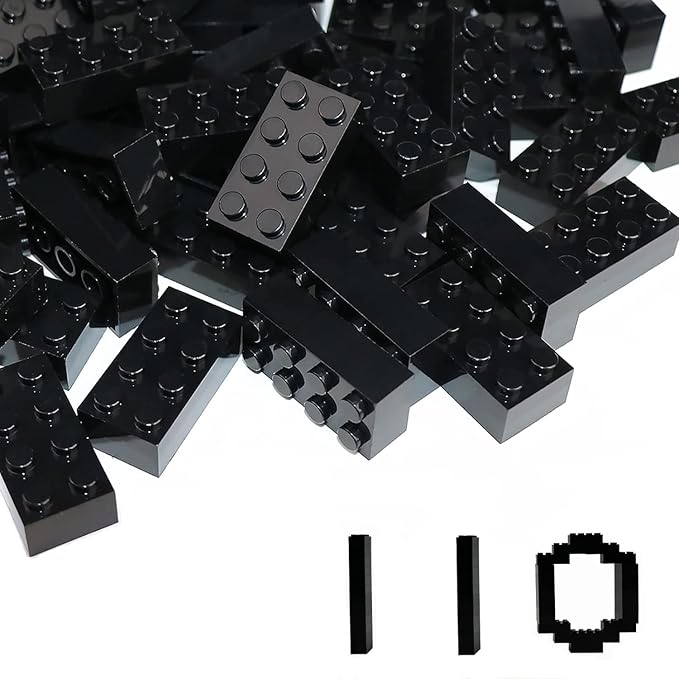 Classic Building Bricks 2x4, Compatible with Lego Parts and Pieces 3001, 110 Piece Bulk Building Block, Creative Building Block for Age 6+ Boys Girls and Bulk Enthusiast (Black)