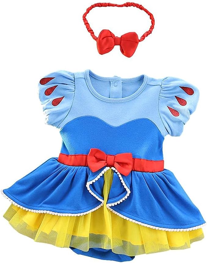 Dressy Daisy Princess Onesie Romper Fancy Dress Costume Halloween Birthday Bodysuit Outfit with Headband for Infant Baby Girl