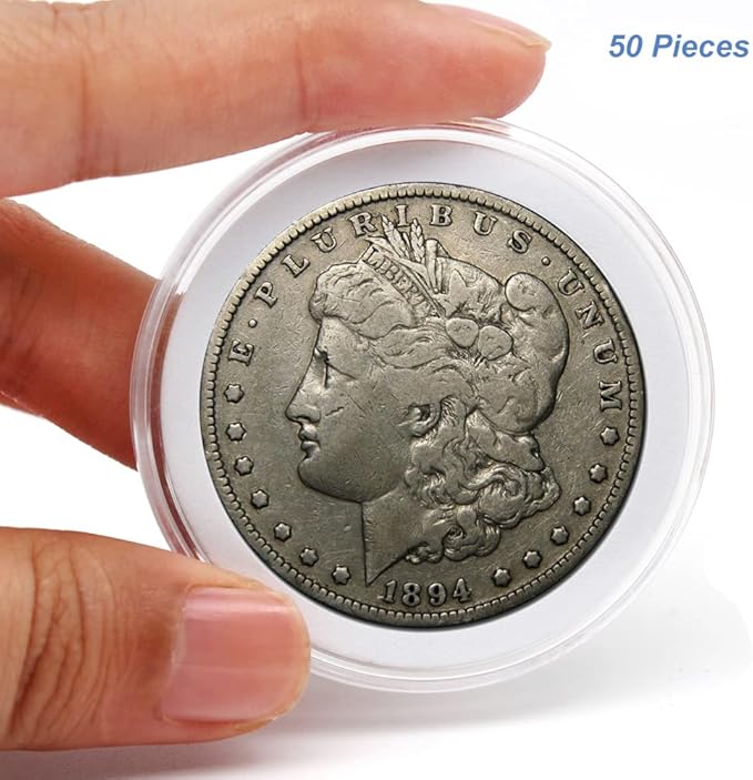 50pcs Clear Plastic Coin Capsules, Coin Collection Case of 5 Size with Adjustable Gasket for Coin Collection American Silver Eagle Liberty Coin &JFK Half Dollar & Bitcoin (18/23/28/33/38mm)-50pcs