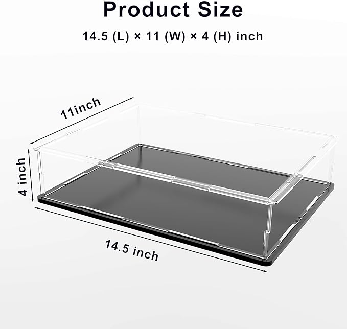 Display Case for Book & Stamps, Flat Acrylic Box for showcaseing Coins, Cards, Photos, Album, Jewellery, Books and Collectibles 14.5 (L) × 11 (W) × 4 (H) inch