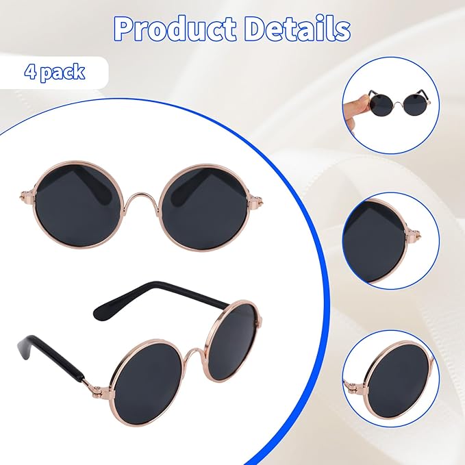 4pcs Mini Doll Glasses, Cute Tiny Sunglasses for Most Dolls Outfit and Toys Clothes Set Decorations with Metal Frame Multi-Color Lenses Fashion Eyewear Accessories (Color 1)