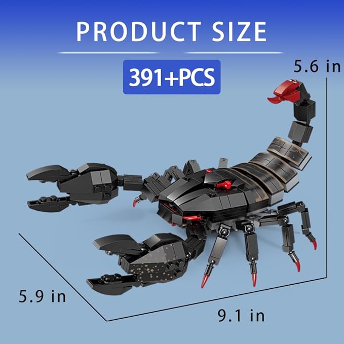 Insects Scorpion Building Set (391pcs) Kit Set Bugs Animals Bricks Action Figure Collection STEM Display Model Gift Toy for Boys and Girls Kids Adults Christmas Birthday Age for 8 9 10 11 12 13 14