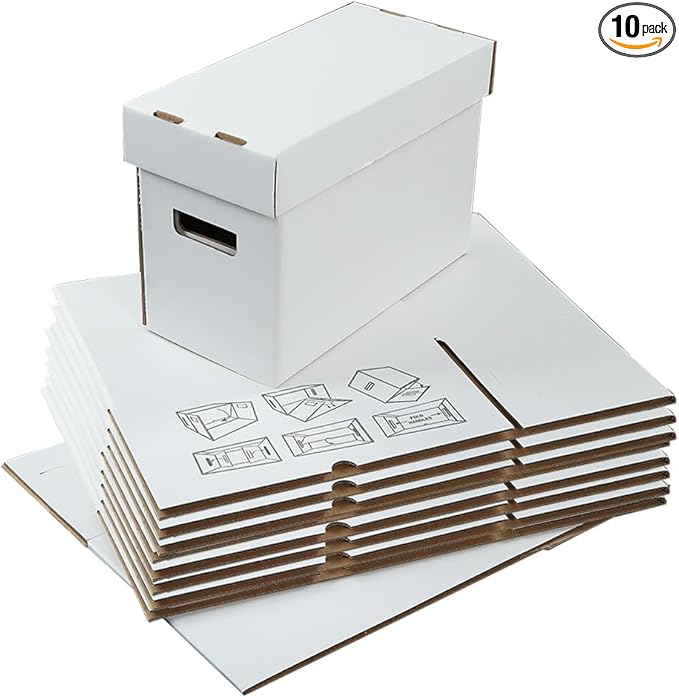 CROSSDESIGN 10 Pack Box Storage for Storing Small Items/Books/Kitchen/Supplies/Card, Corrugated Board Holds 150-175 Comics Collapsible/Stackable