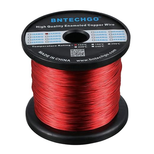 BNTECHGO 24 AWG Magnet Wire - Enameled Copper Wire - Enameled Magnet Winding Wire - 5 lb - 0.0197" Diameter 1 Spool Coil Red Temperature Rating 155℃ Widely Used for Transformers Inductors