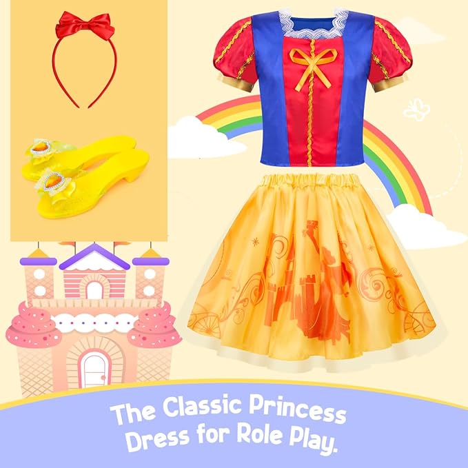 Meland Princess Dress Up for Girls - Dress Up Clothes with Shoes & Skirts, Princess Toys for Toddler Girl 3,4,5,6 Years