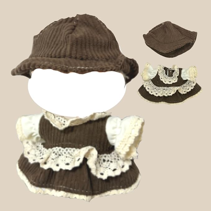 Clothes for 17cm Doll(Clothes Only) – 2-Piece Set Lace-Trimmed Long Dress and Casual Hat for a Unique Dressed-Up Look – Fashion Handmade Outfit Accessories for Doll