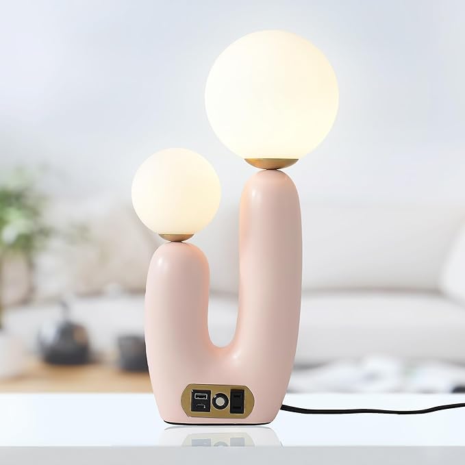 Decorative Mushroom Lamp, Resin Lamp for Desk, Unique Globe Lamps for Bedrooms and Side Tables, Desk Lamps for Night Stands, Portable Table Lamps for Living Room (Pink)
