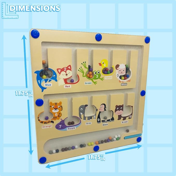 JDS Animal Color and Number Maze - Magnetic Wooden Puzzle Toy for Counting, and Color Recognition - Early Education Children’s Fine Motor Learning Activities