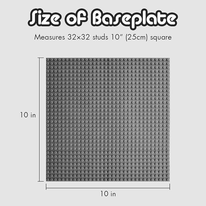 Lekebaby 2 Pack Classic Baseplates Building Base for Building Bricks, 10" x 10" Building Boards - 100% Compatible with Major Brands, Grey