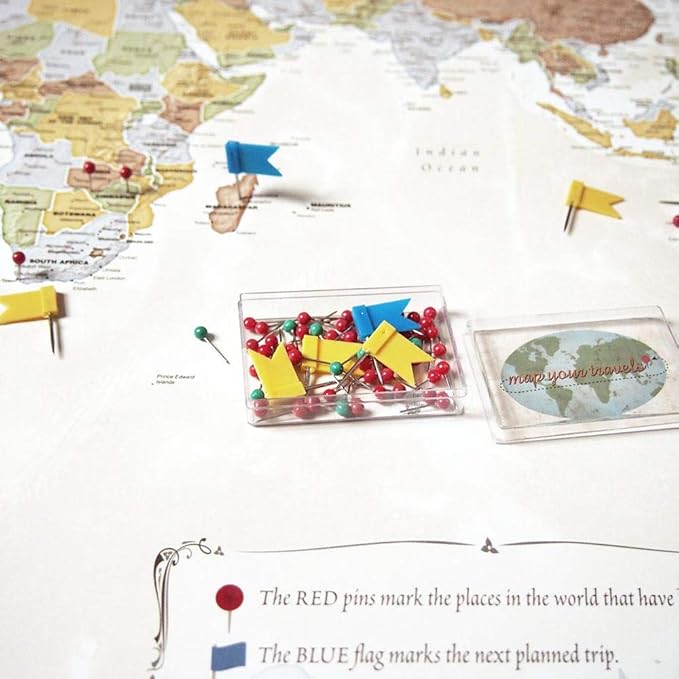 Map Your Travels World Travel Map Framed- 33 inches x 21 inches